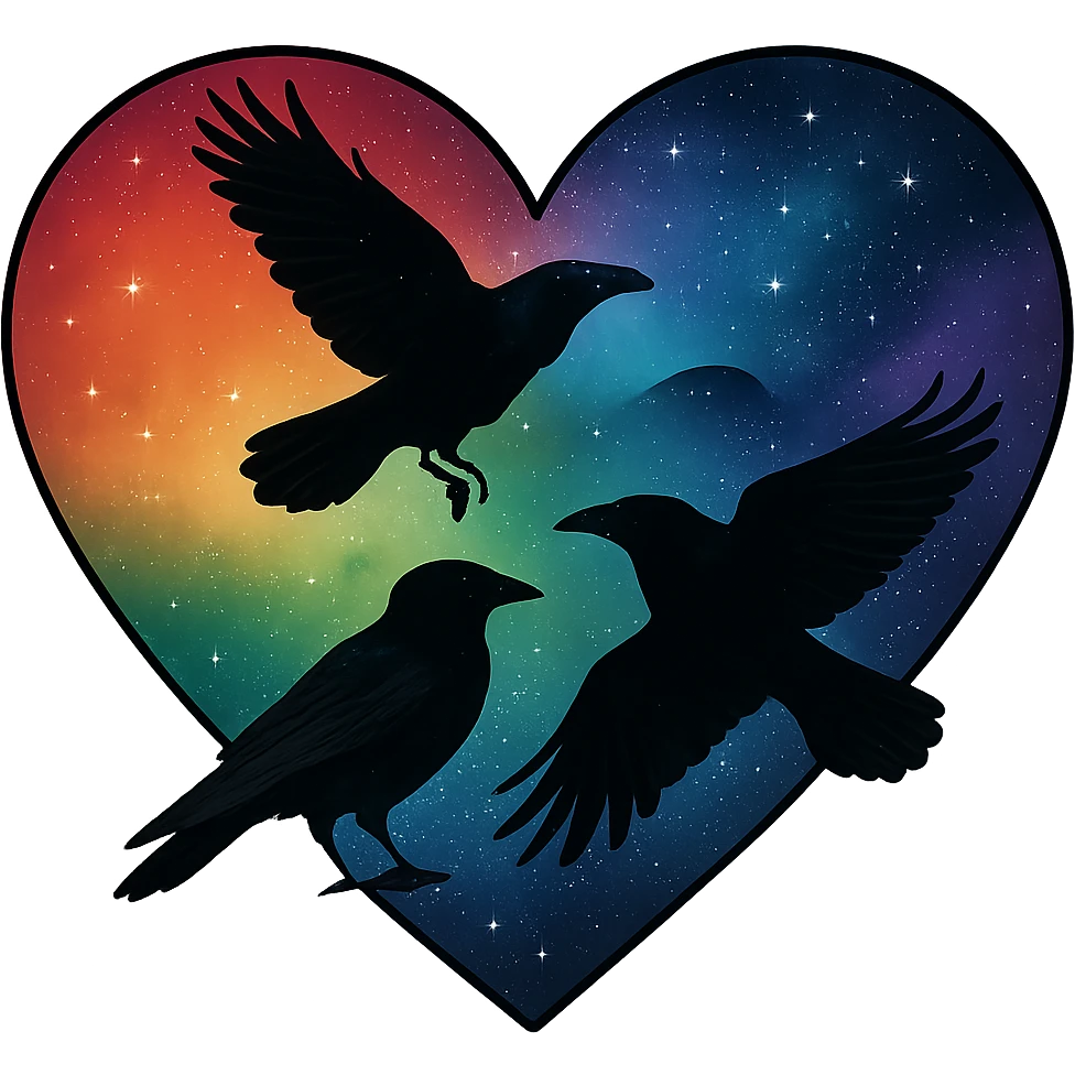  heart with rainbow night sky and dark ravens, remove background emoji