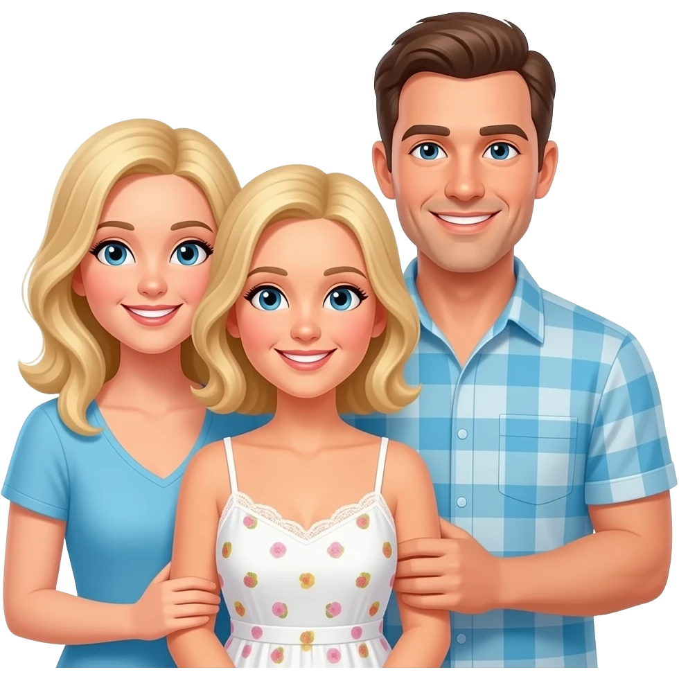 family: 3 sisters a mom is blonde and a dad on the beach emoji