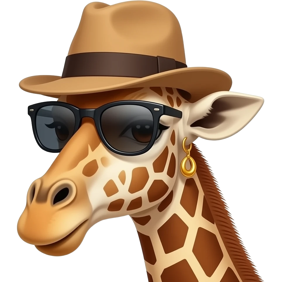 giraffe with hat and sunglassess and earrings, just face emoji