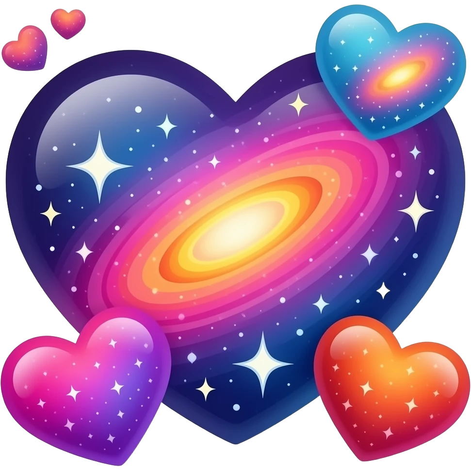 loads of different coolest galaxy hearts but all different colours nebula and stuff emoji