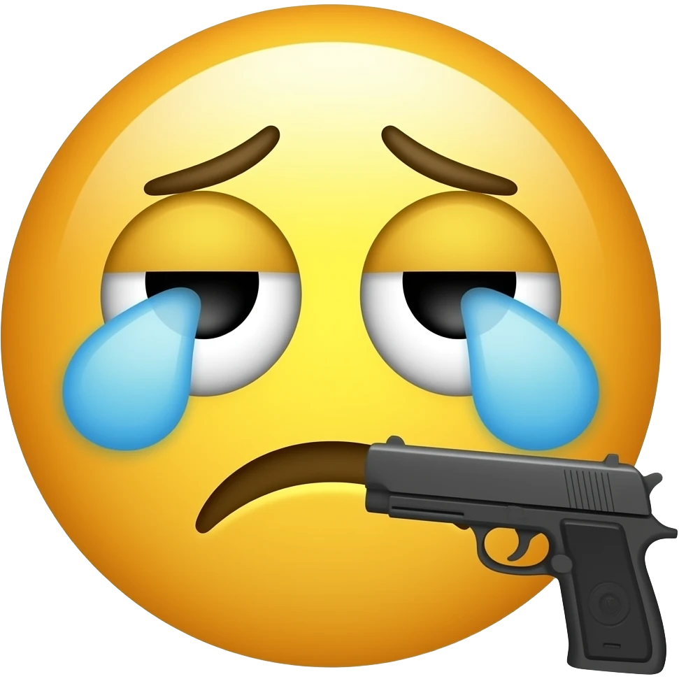 Make an suicide emoji that is tired and has eyebags and puting to killnhim self with a gun emoji