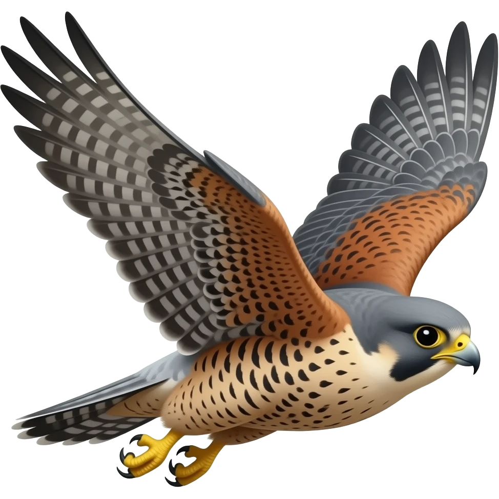 Falcon gliding, looking from behind. The falcon looks away from the camera emoji