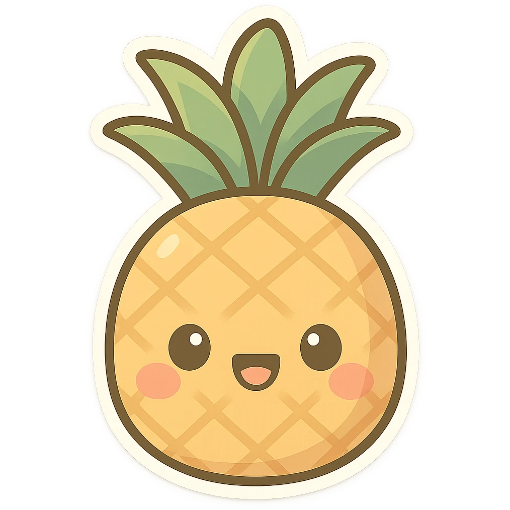chibi sticker-style pineapple, cute and exaggerated emoji