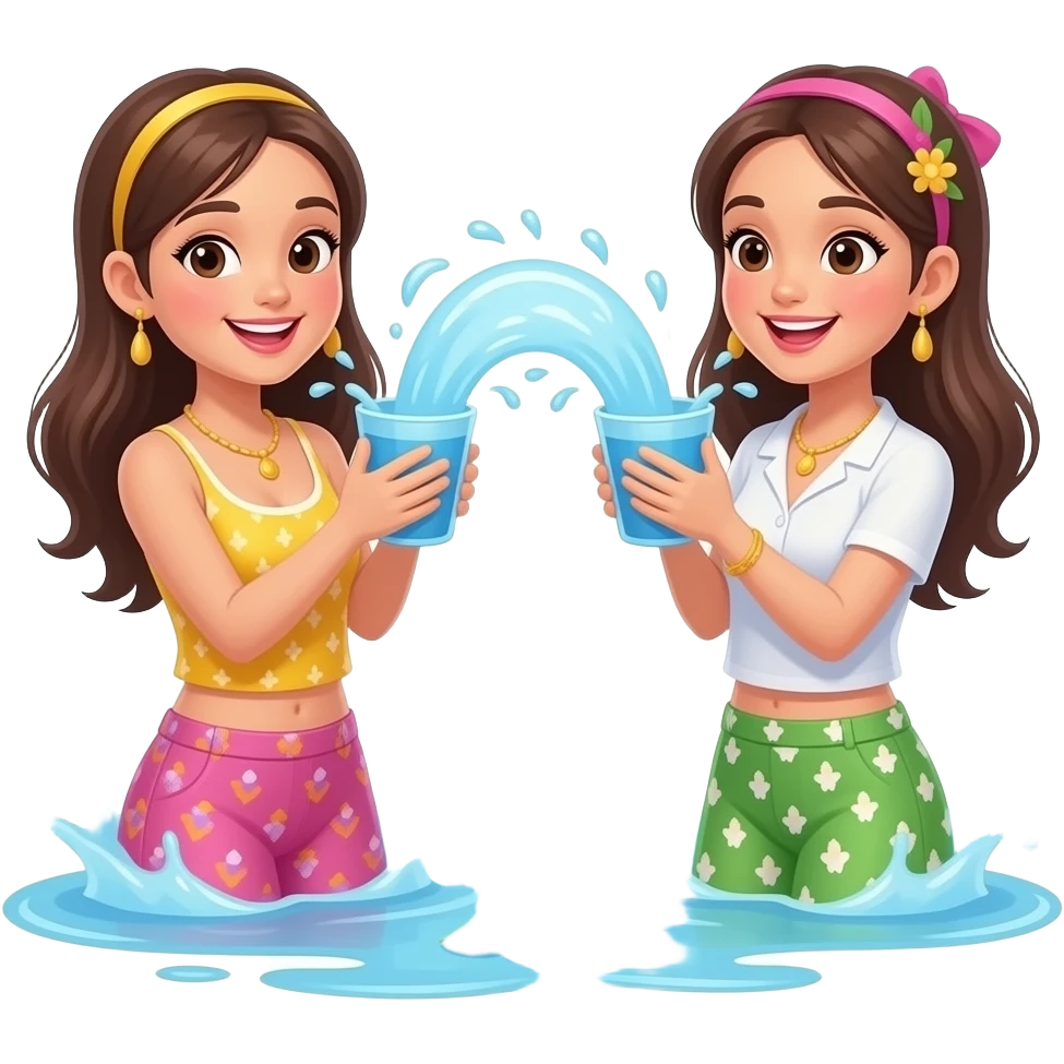 Beautiful women playing Songkran, splashing water. emoji