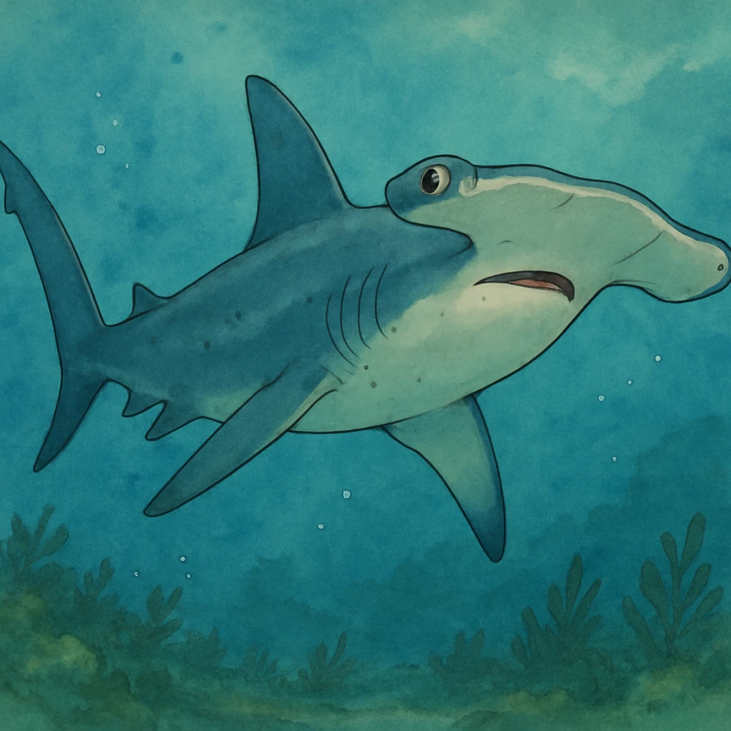 hammerhead shark, ghibli style illustration emoji