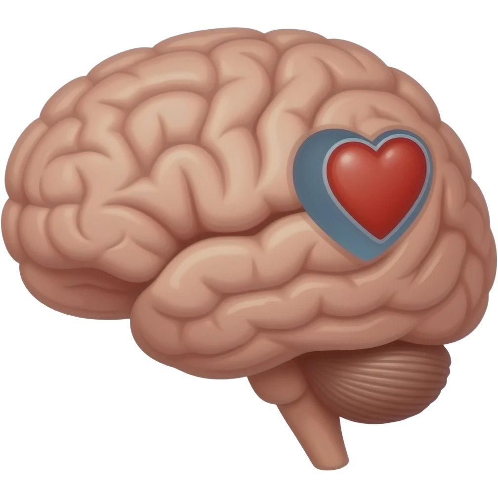 cerebro vinculado con corazon representando inteligencia emocional en caricatura emoji