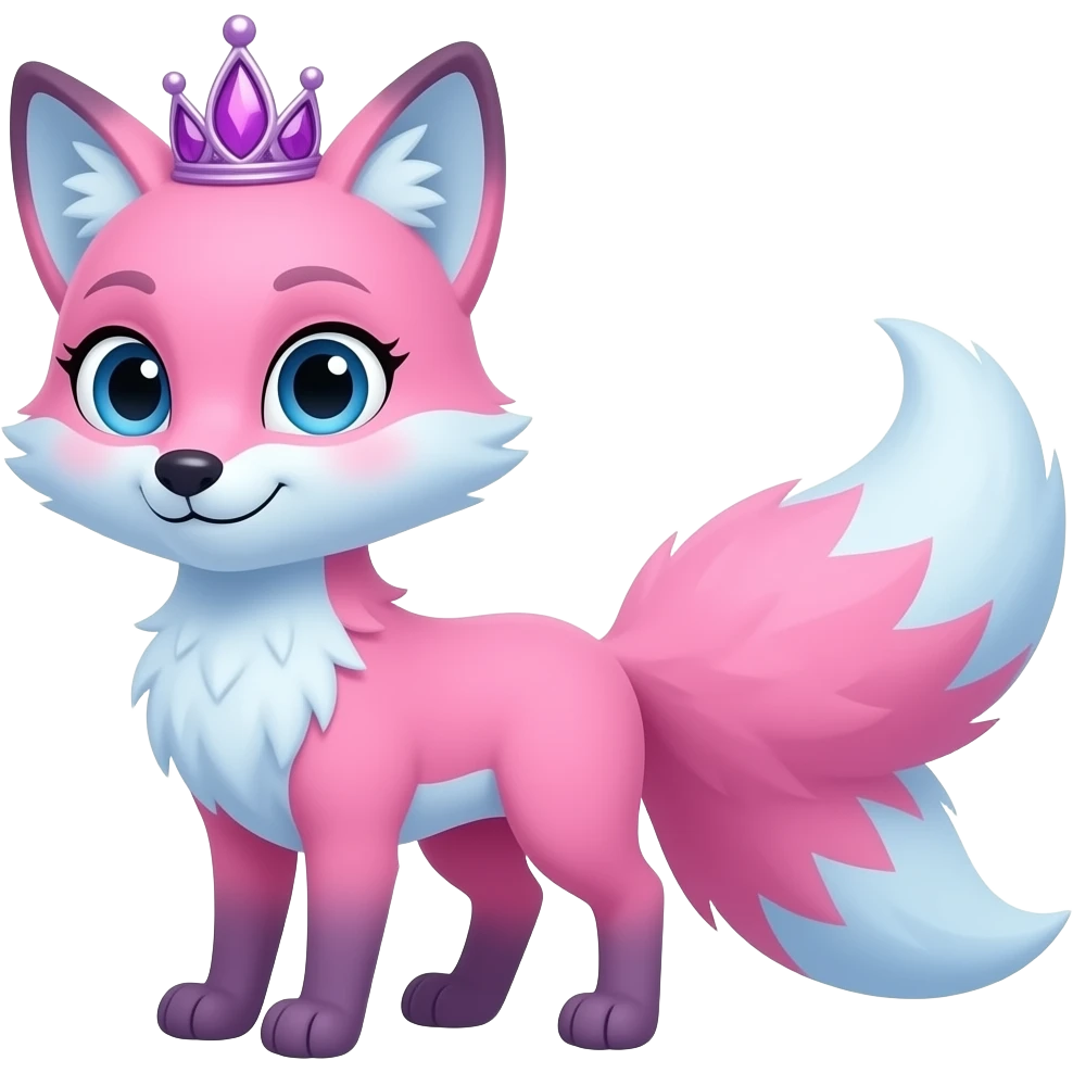 Female pink and blue fox with purple tiara emoji