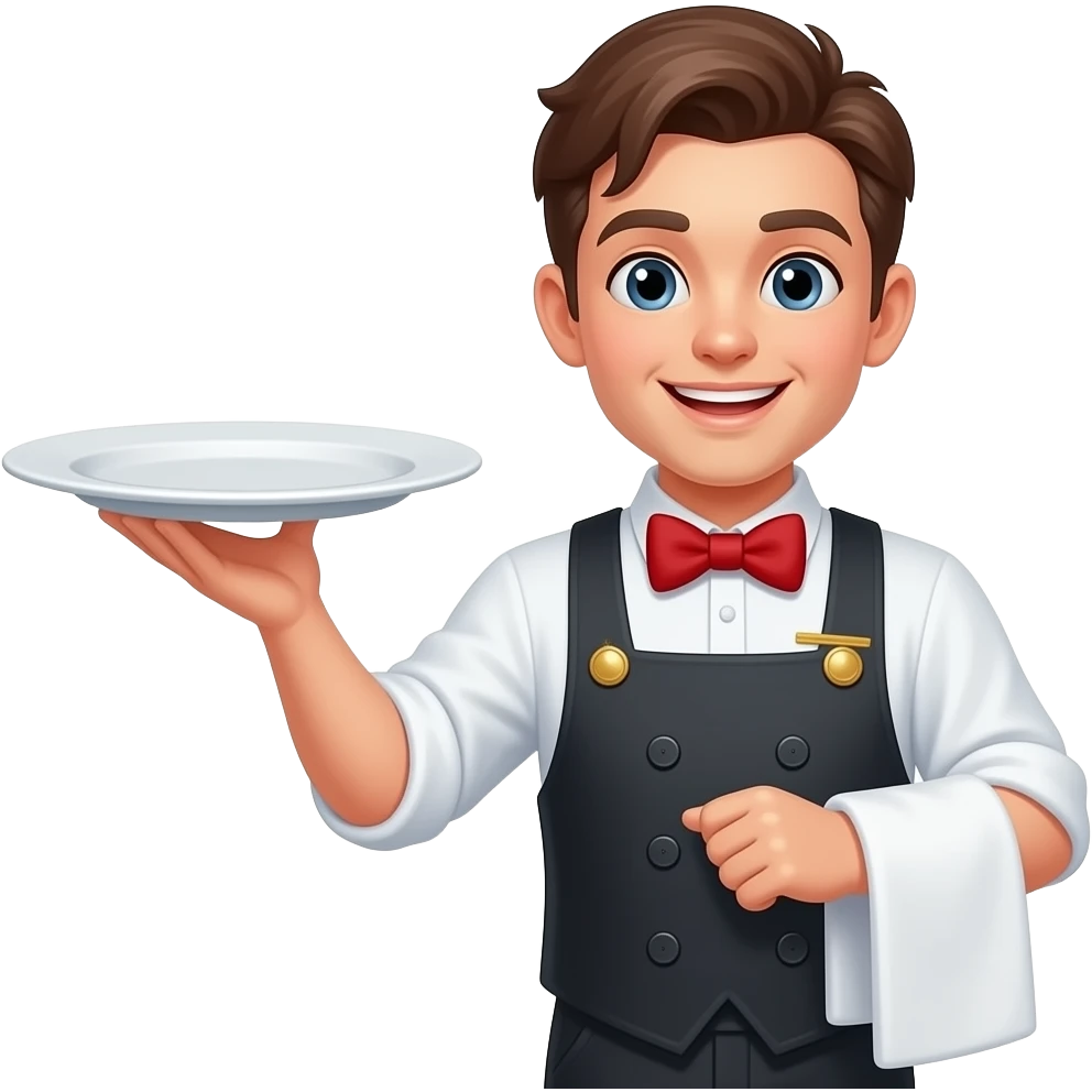 creaet a waiter for a restorent food ordering app men  can make i need a moving one it like moving like a emoji. i need the png no nagroud formt emoji