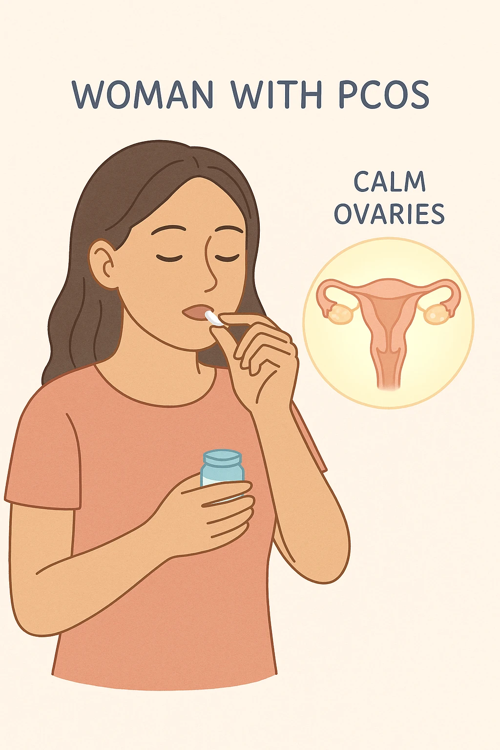 Donna con pcos che prende la pillola, e la pillola mette a riposo le ovaie emoji