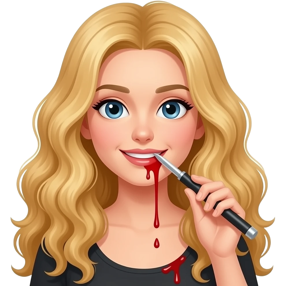 Blonde long curly hair woman works with blood emoji