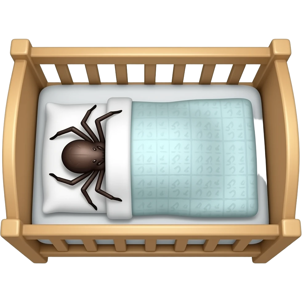 Паук спит в кроватке укрытый одеялом emoji