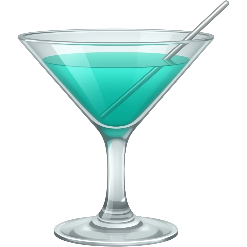 turquoise colored cocktail in martini glass with glass swizzle stick emoji
