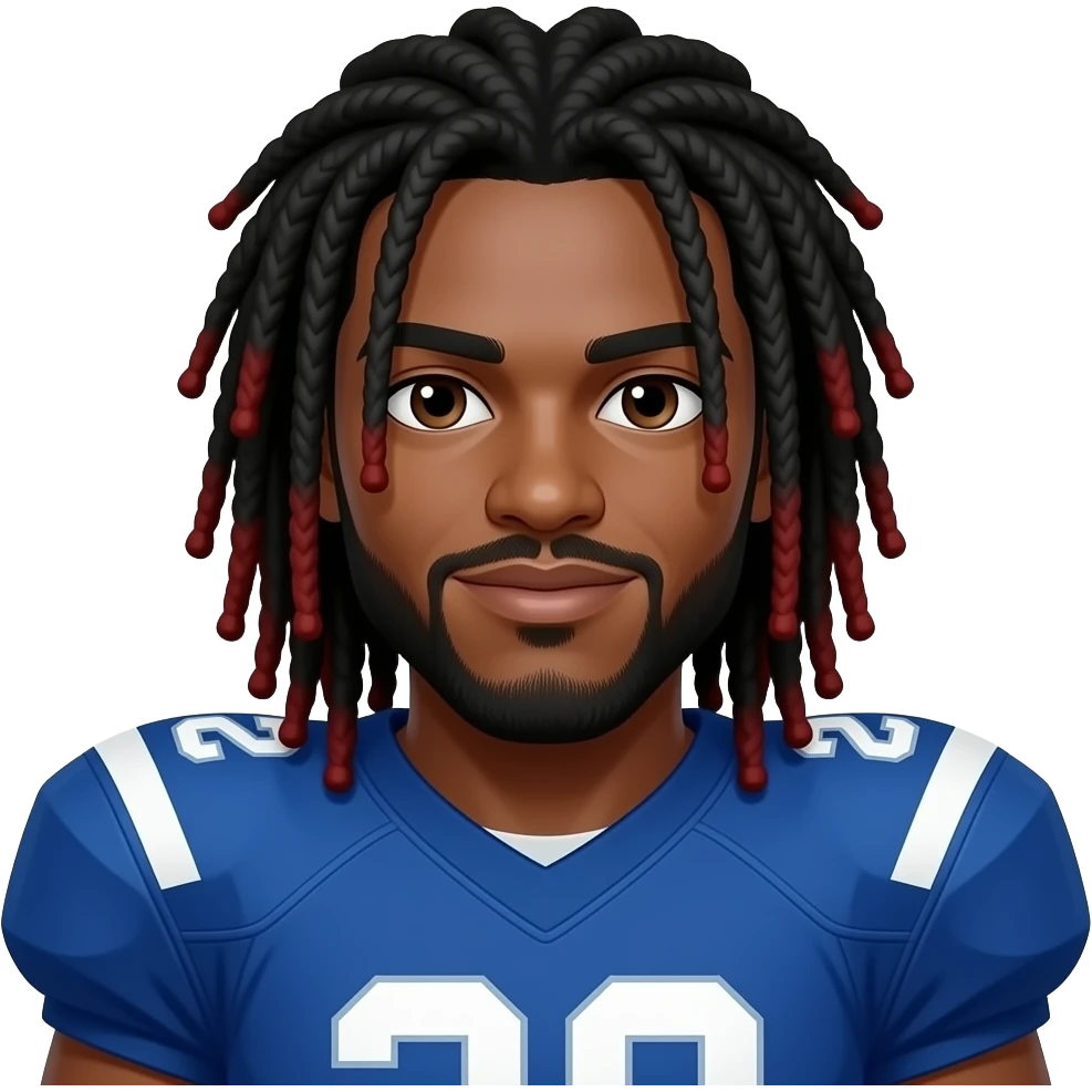 blue football jersey black and red dreads that are long and have shoulder pads too emoji