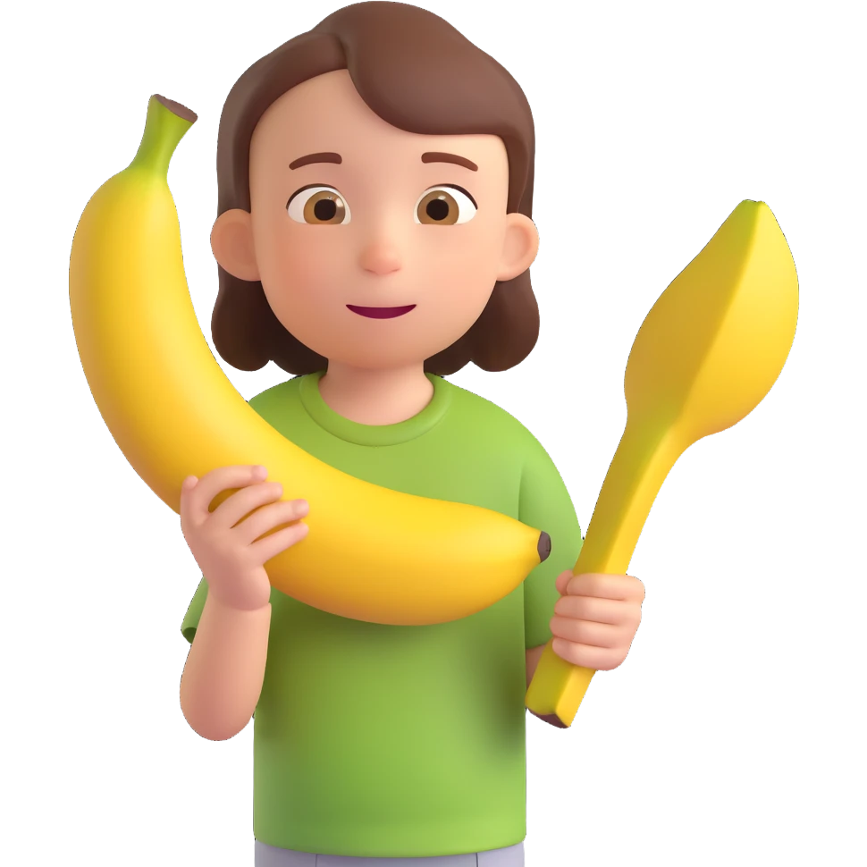 Create a 3D DreamWorks-style sticker of the child from the reference image, preserving the child's unique appearance, facial expression, and the piece of banana in hand. Render in 3D emoji style with a soft, expressive, and slightly exaggerated DreamWorks look. No background. emoji