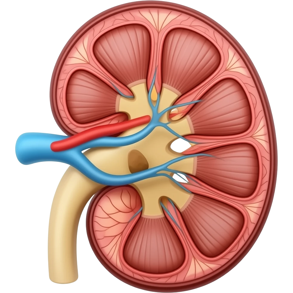 anatomic kidney image, with kidney stone emoji