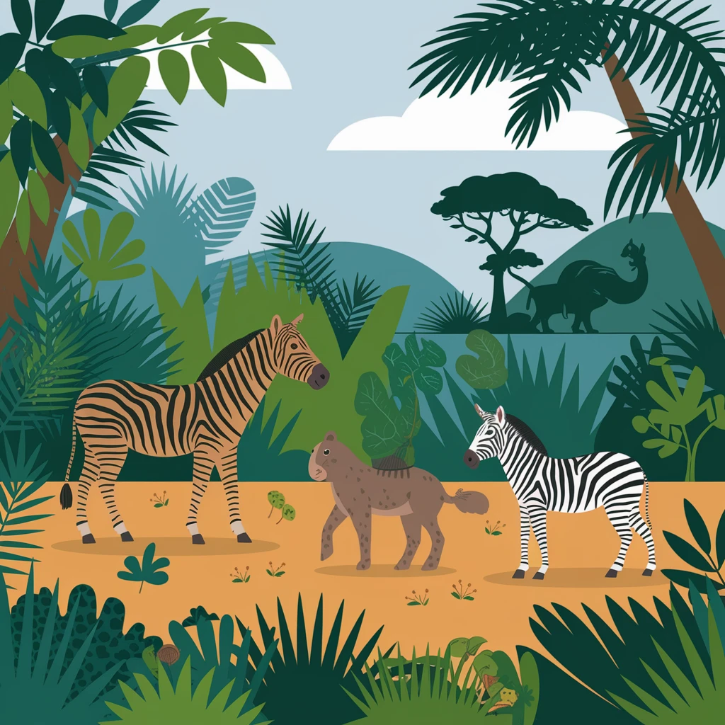 digital illustration of jungle safari in the style of children's story book emoji