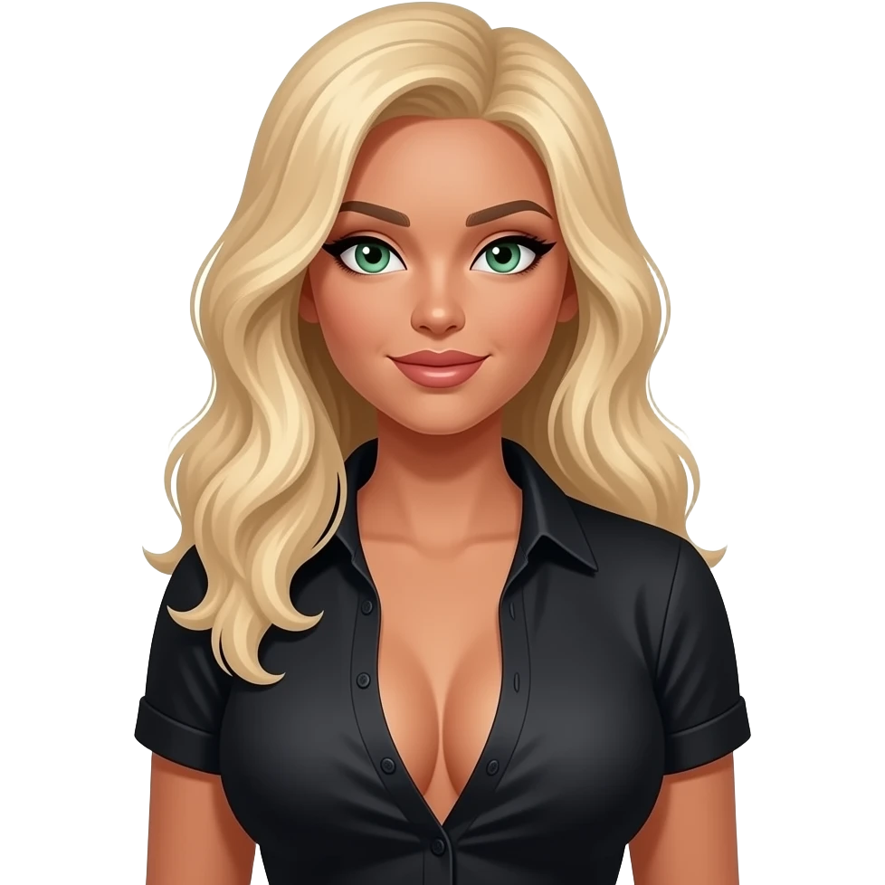 Green eyes tan big boobs kkblong blonde hair Linda hair sexy ink shirt emoji