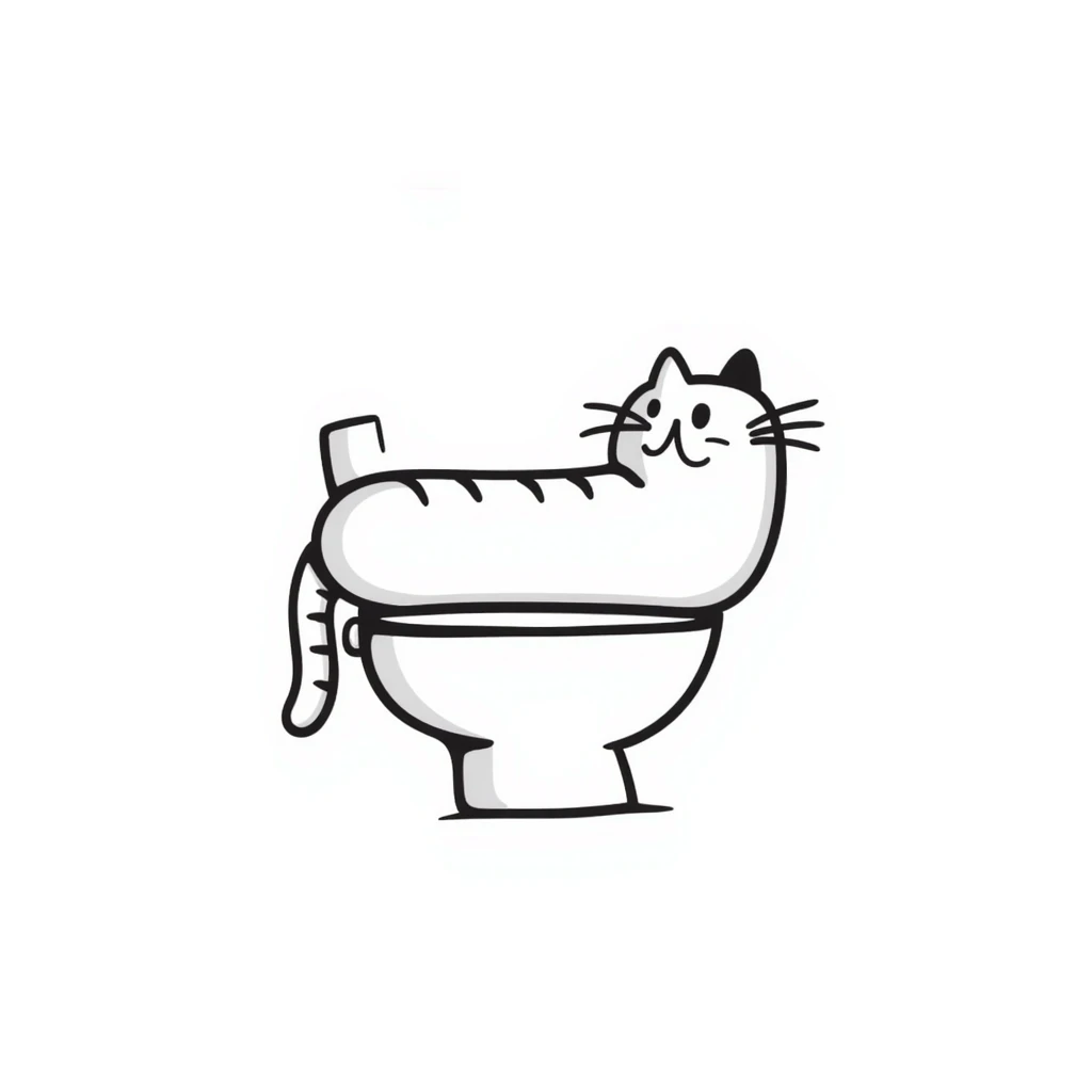 A cat in the form of a baguette sitting on a toilet emoji