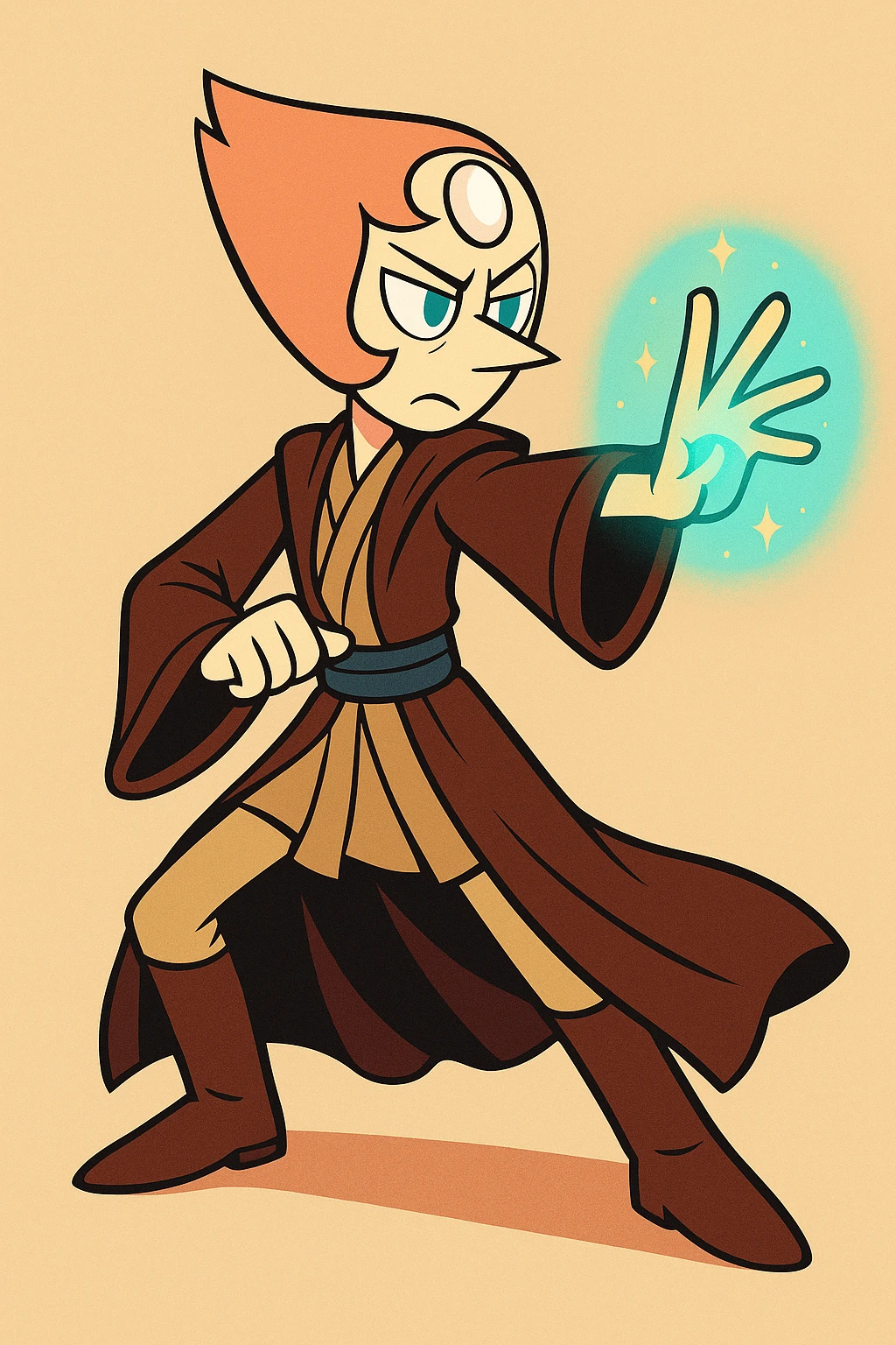Pearl from Steven Universe dressed as a Jedi, using the Force, flowing robes, stylized animation emoji