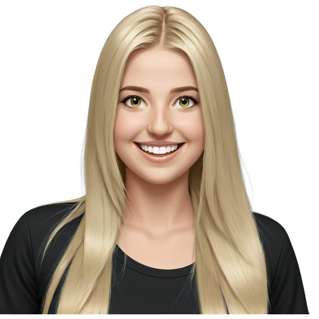 blonde girl smiling in black shirt emoji