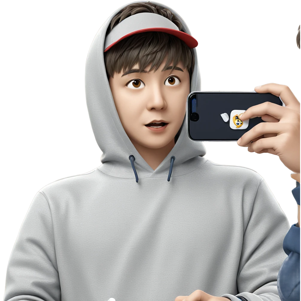 boy holding smartphone in hand emoji
