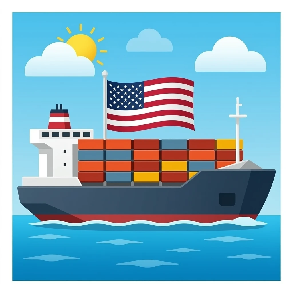 The cargo ship has an American flag on its hull emoji
