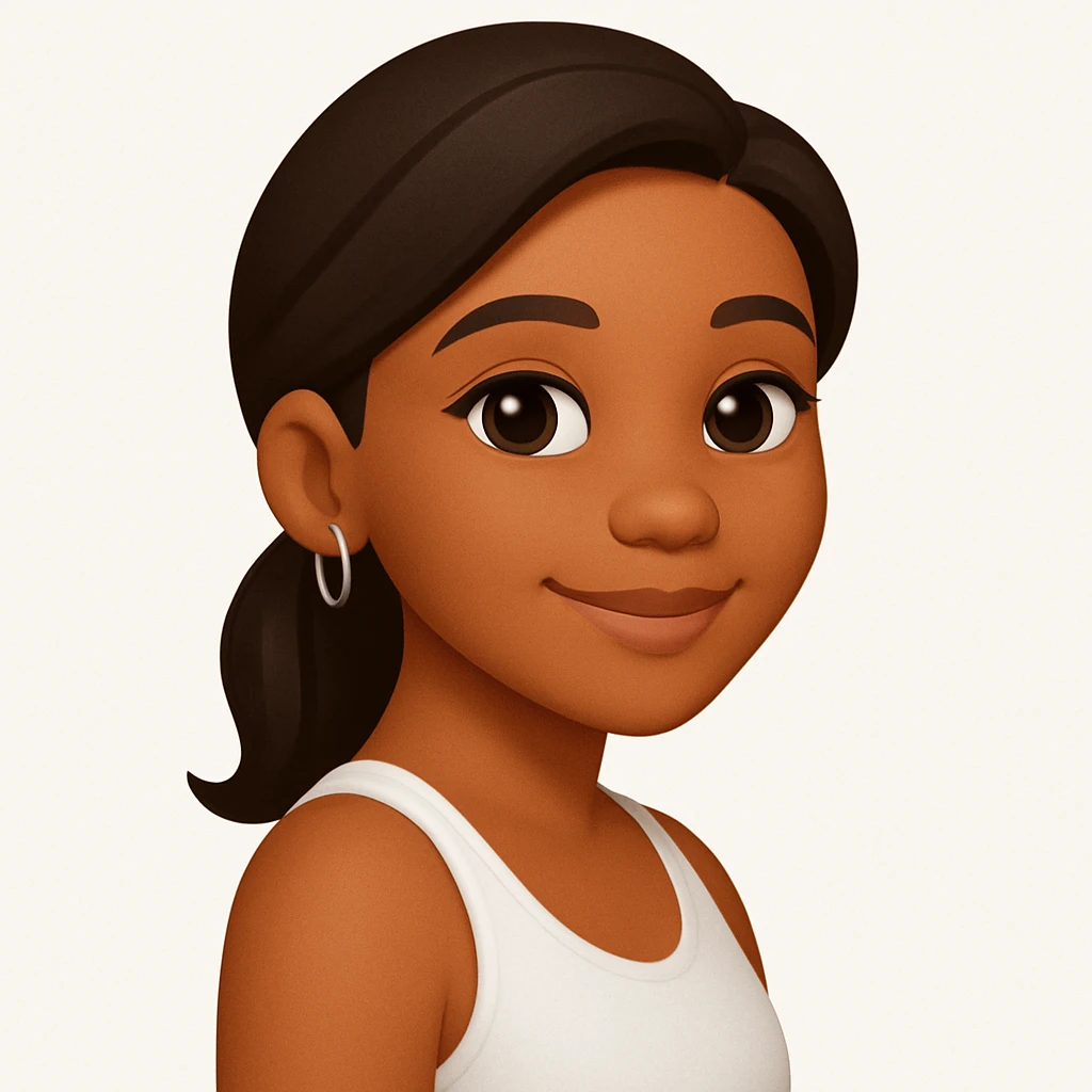 turn the second man in emoji style of the 1st image, match the facial features and match dressing style of the 2nd image, she is wearing white tank top lose, side pose emoji