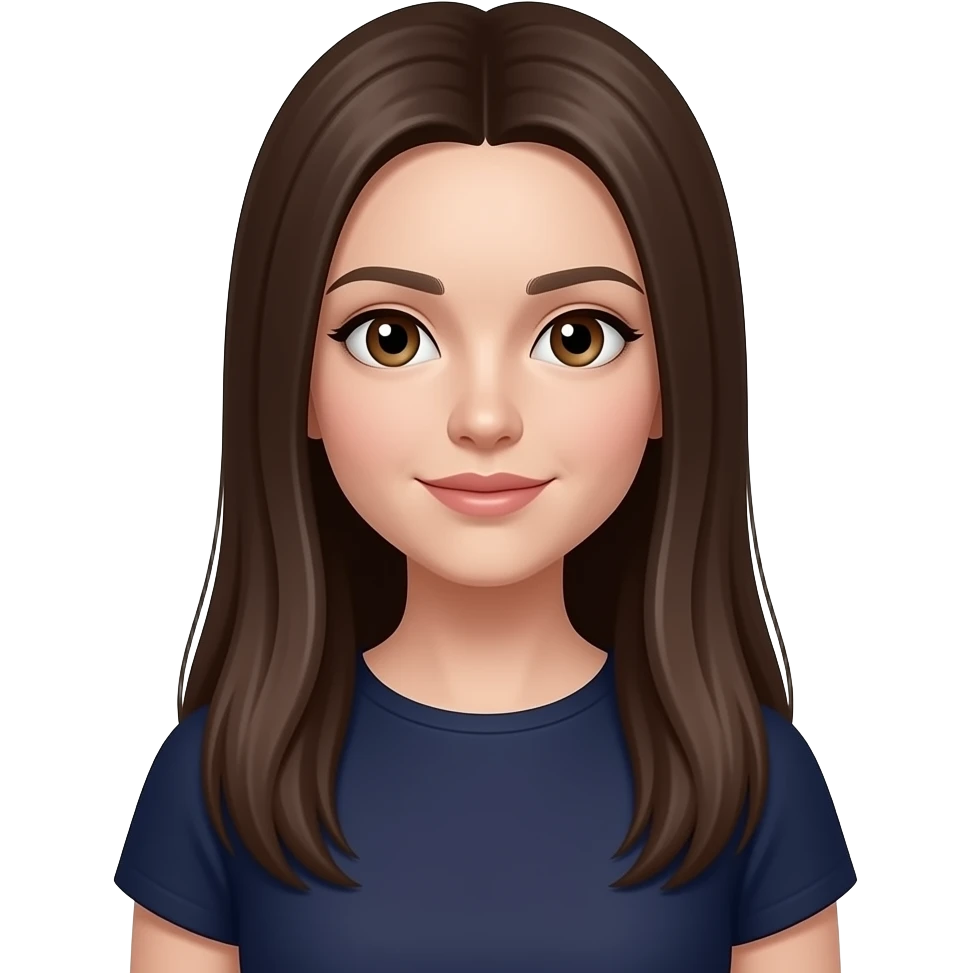 HT - hazel eyes, polish, very pale white skin, dark brown very long straight hair, dark blue dress emoji