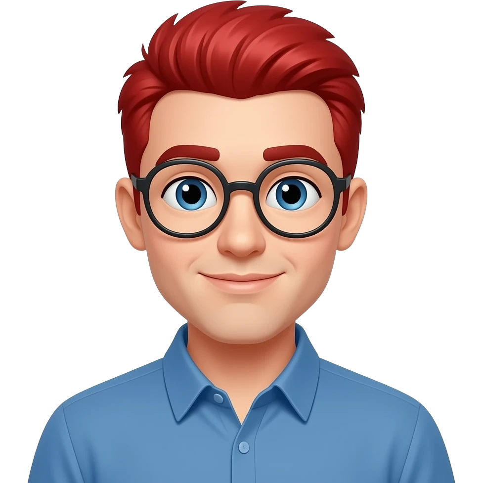 A character wearing perfectly round glasses, red hair, casual shirt. emoji