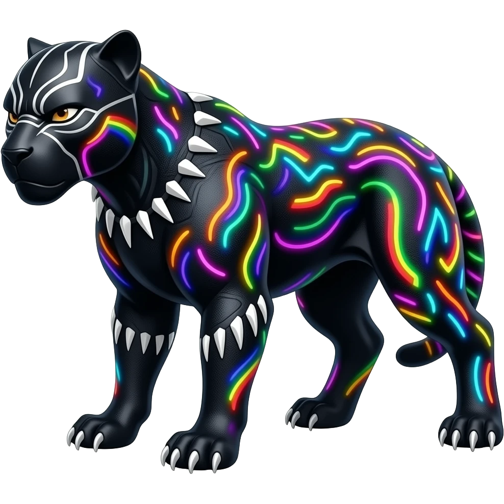 black rainbow panther glowing neon emoji