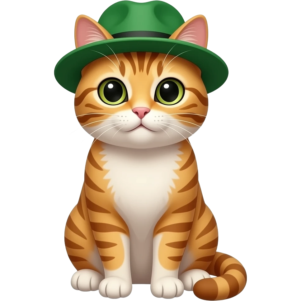 cat in sit positon wear a green hat emoji