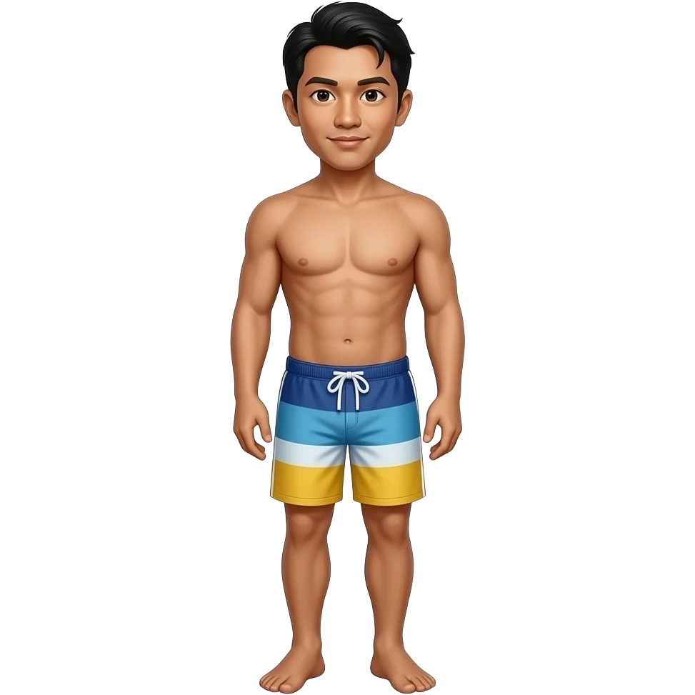 Filipino man swim shorts with feet emoji