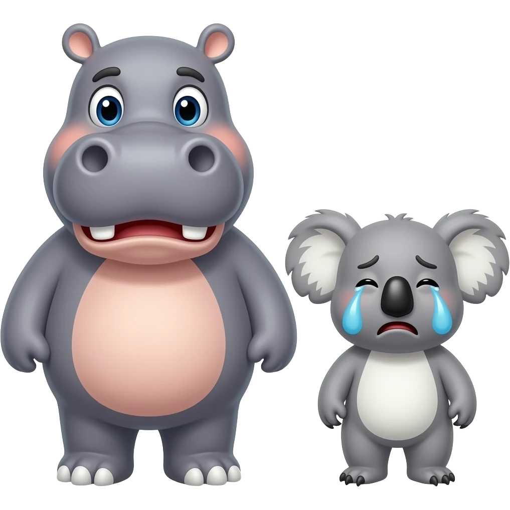 hippo being mean to koala and koala  crying hurt feelings emoji