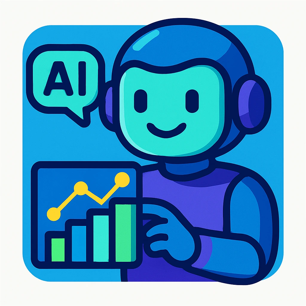 AI data-analysis assistant, modern, friendly, tech-inspired, suitable for an app icon, vibrant toon style emoji