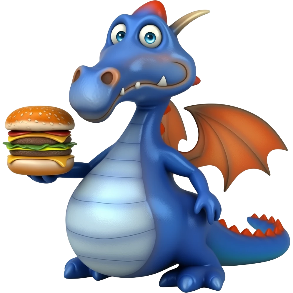 Blue dragon holding burger emoji