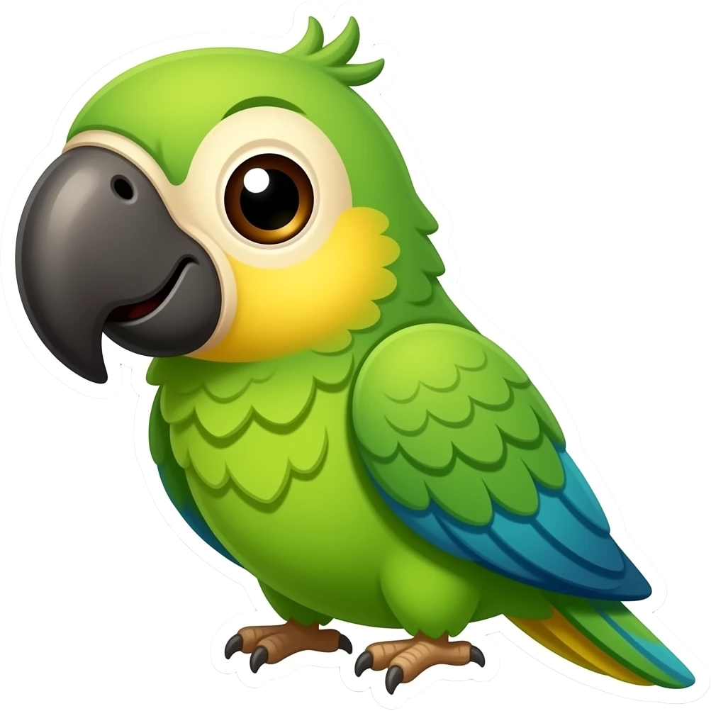 This is a cute green parrot cartoon vinyl wall sticker.  +2 high color contrast and saturation attract emoji