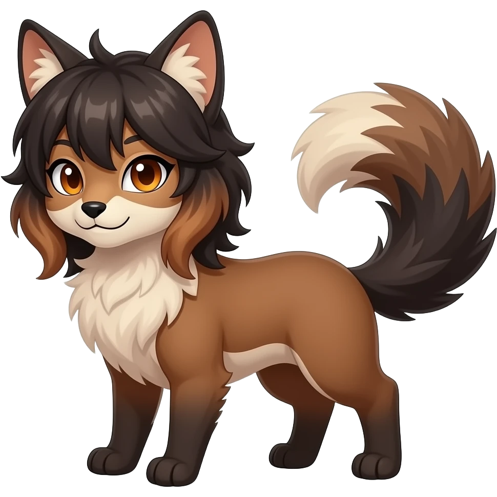 Brown and beige badass elegant wild beautiful natural cute badass epic exotic anthro modern furry 2-legged sergal-vernid-creature, full body, dark-brown-black-gradient pretty hair, with a long tufted tail, beautiful hazel-orange eyes, aesthetic, art by LiLaiRa, art by art by Falvie emoji