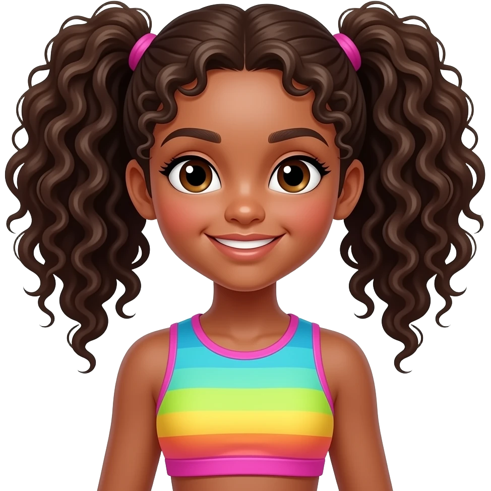 Make an emoji teen girl with a pop style and an atheistic and a curly wavy pigtails   And make her wear pop color clothes emoji