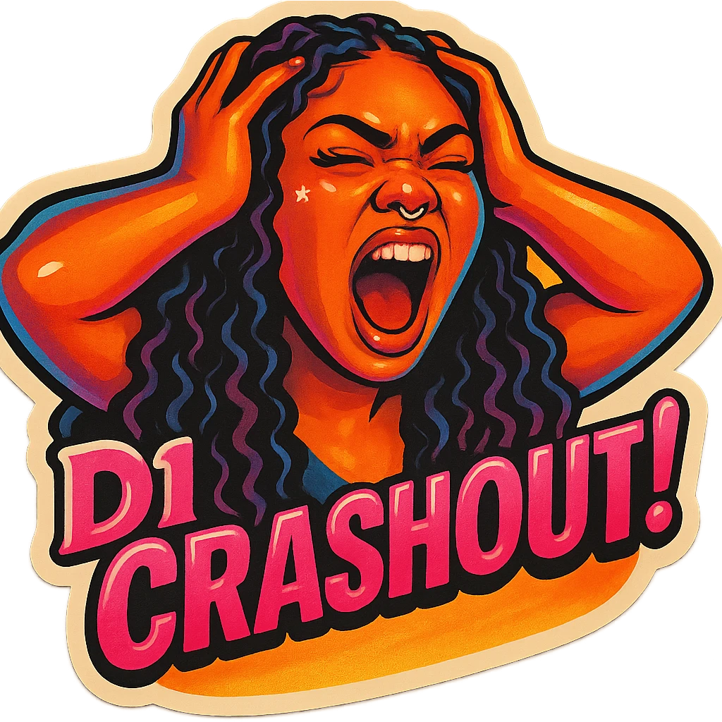 Shout 
Holding head 
add the wordsD1 Crashout!  in pink  emoji
