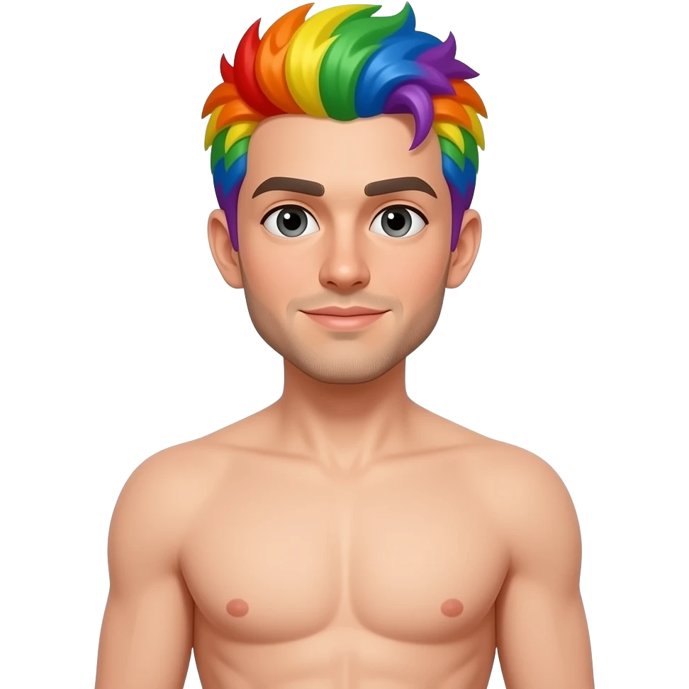 shirtless full body male with rainbow hair emoji