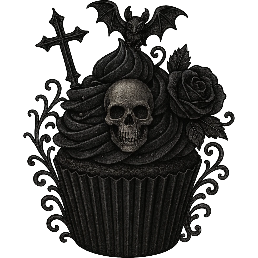 gothic cupcake with gothic elements, dark aesthetic, intricate details emoji