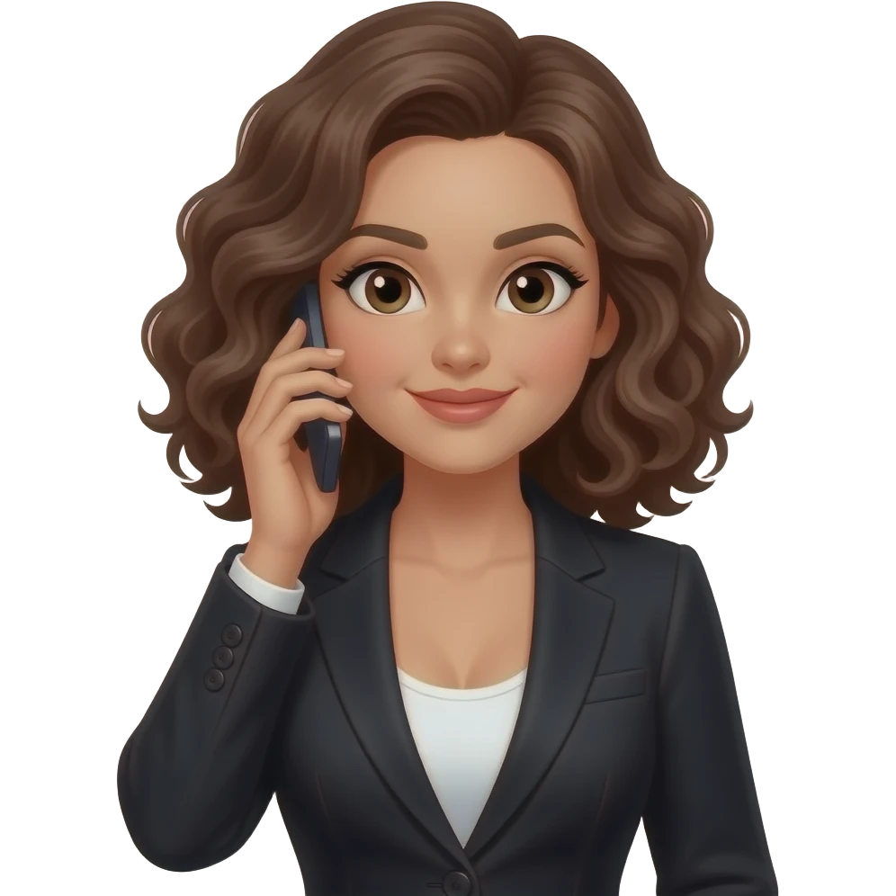 executive vice persident female curly burnette cute larger boobs and always on the phone black suite emoji