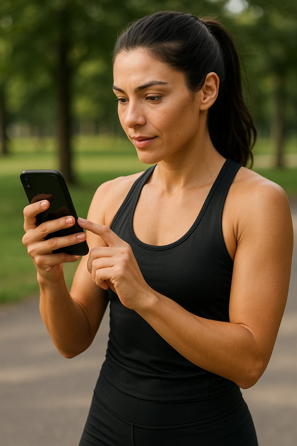 Donna sportiva che usa app contacalorie come myfitnesspal emoji
