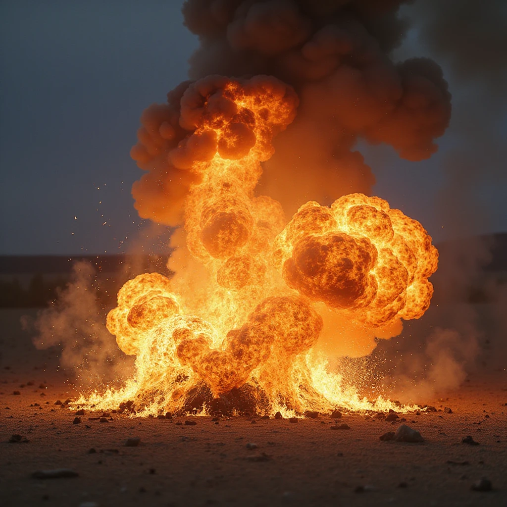 a realistic explosion with fire and smoke, photorealistic style emoji