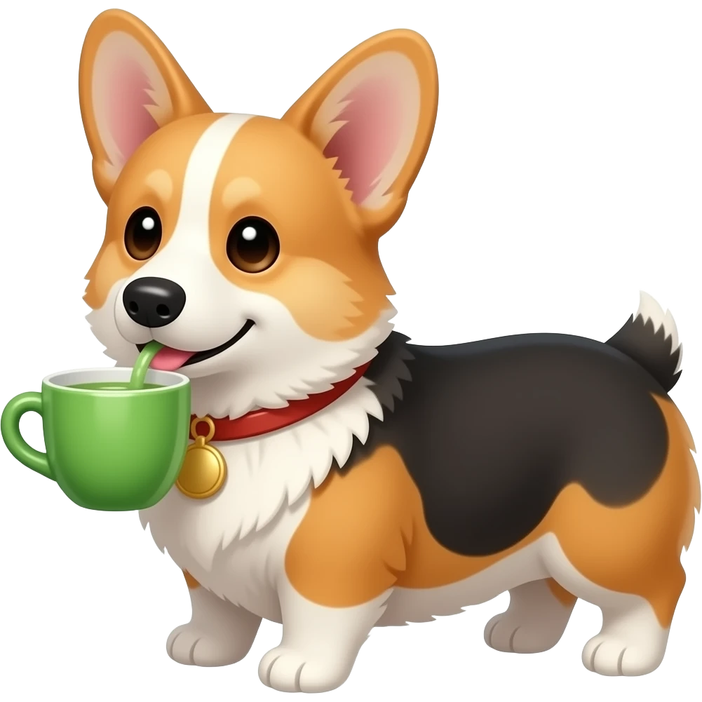 tricolor corgi drinking green tea emoji