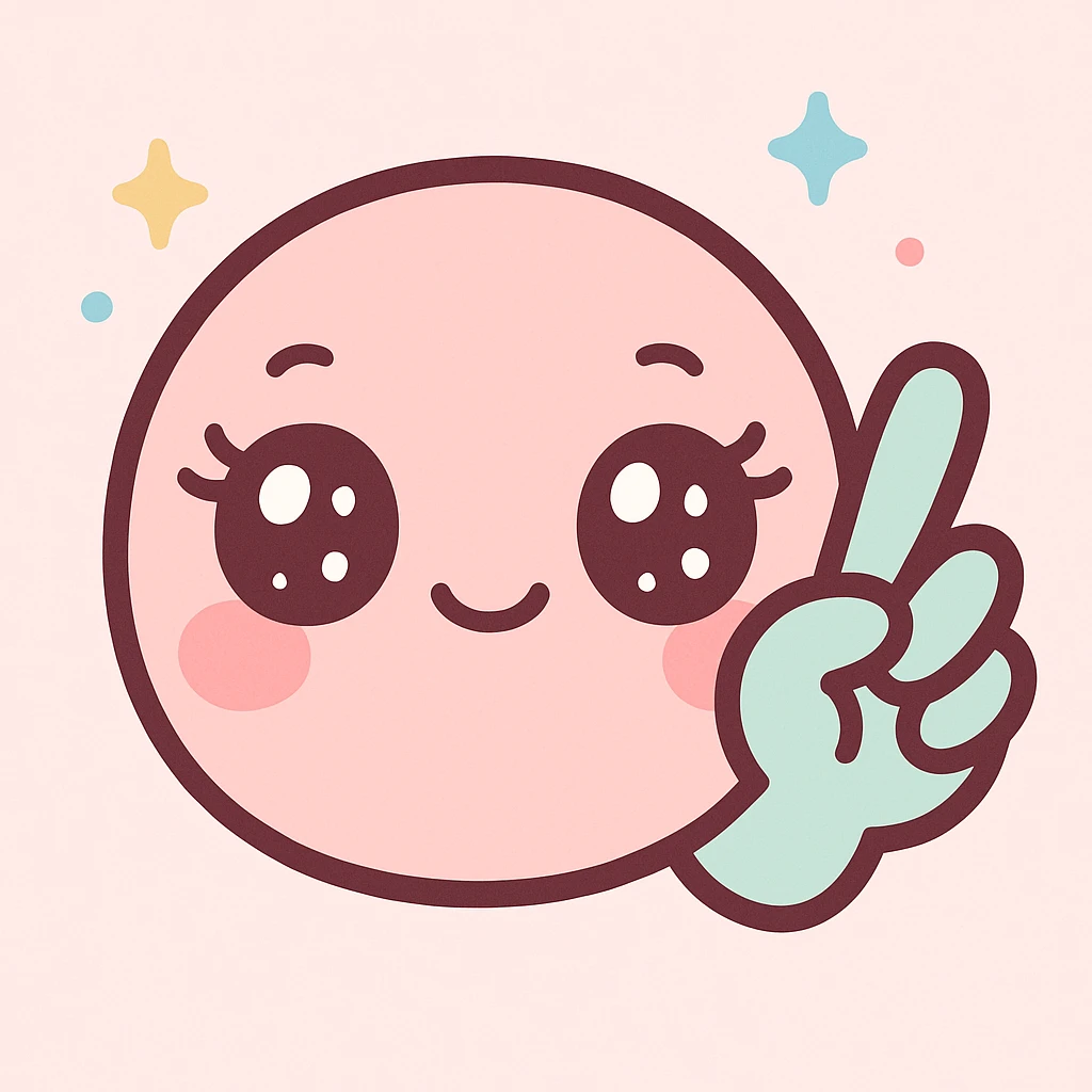 girly emote with a peace sign, long eyelashes, playful expression, kawaii style emoji