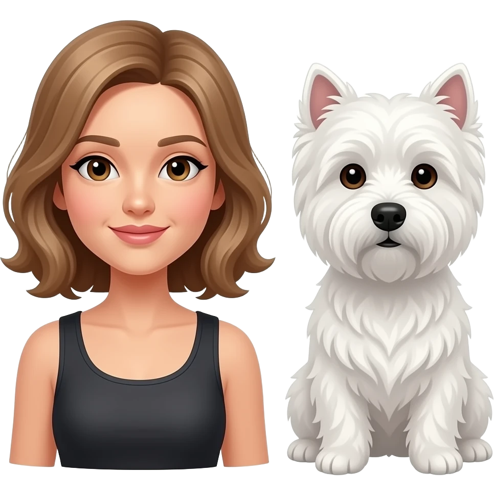 Mudadle age female with shoulder lenght light brown hair and a she westie and a he westie emoji