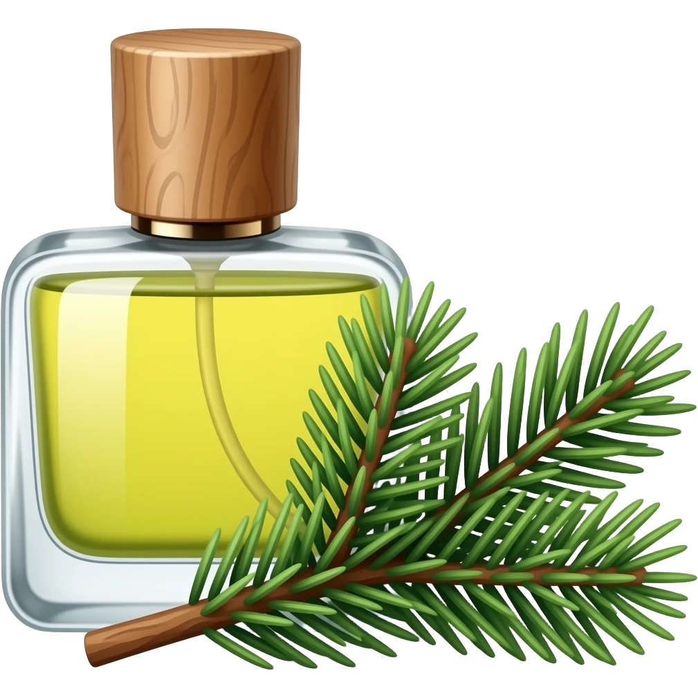 Духи древесные современные фоаконы с красивой доевесно-зелёной баночкой и ель лежит рядом веточка emoji
