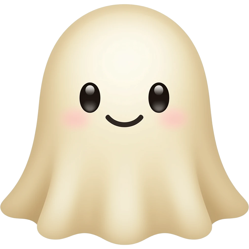Kawaii beige ghost with little smile emoji