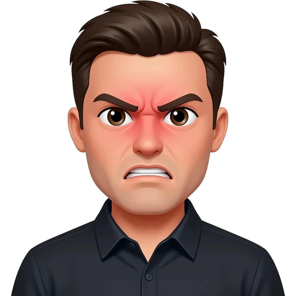 pessoa com cara vermelha com camisa preta com raiva emoji